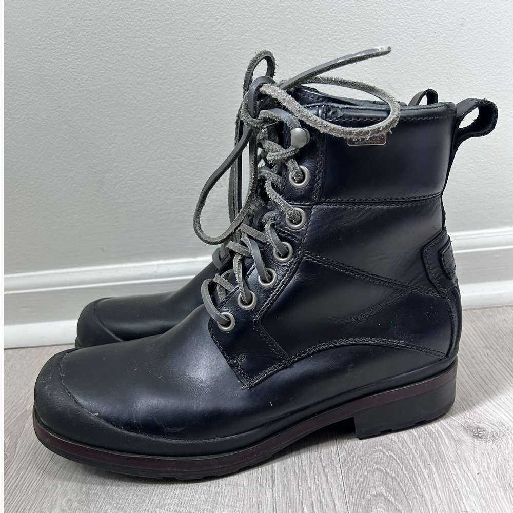UGG Hannen Black Leather Waterproof eVent Lace Up Boots Mens 8.5 Shearling Lined